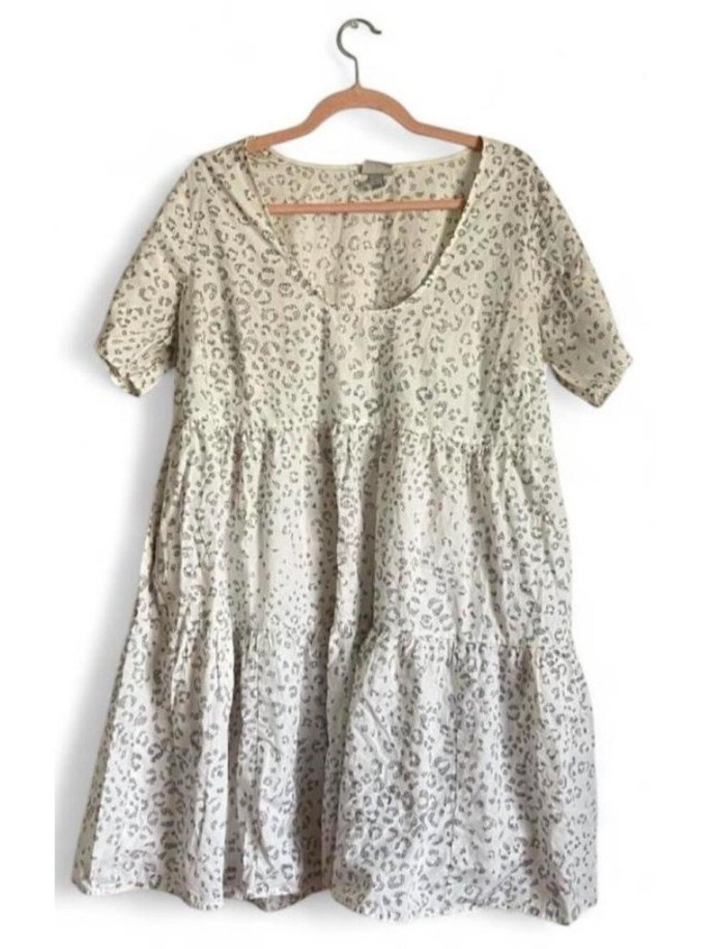 A New Day White Leopard Print Tiered Babydoll Mini Dress Size L